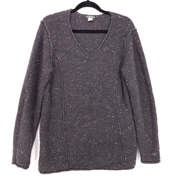 Cabelas Sweater Chunky Knit Womens Large Pullover Dark Gray Swiss Dot V-Neck - Picture 1 of 10